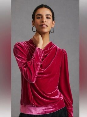 Anthropologie Pink Velvet Blouse